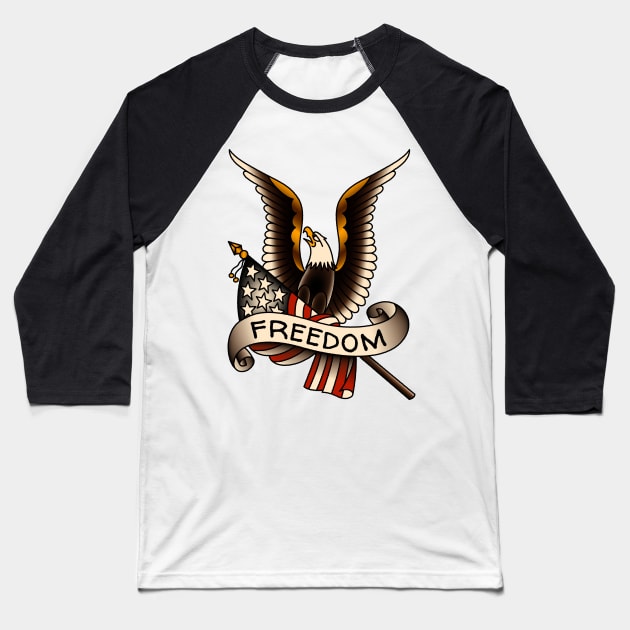 OldSalt American Traditional Freedom Eagle with Flag Baseball T-Shirt by OldSalt